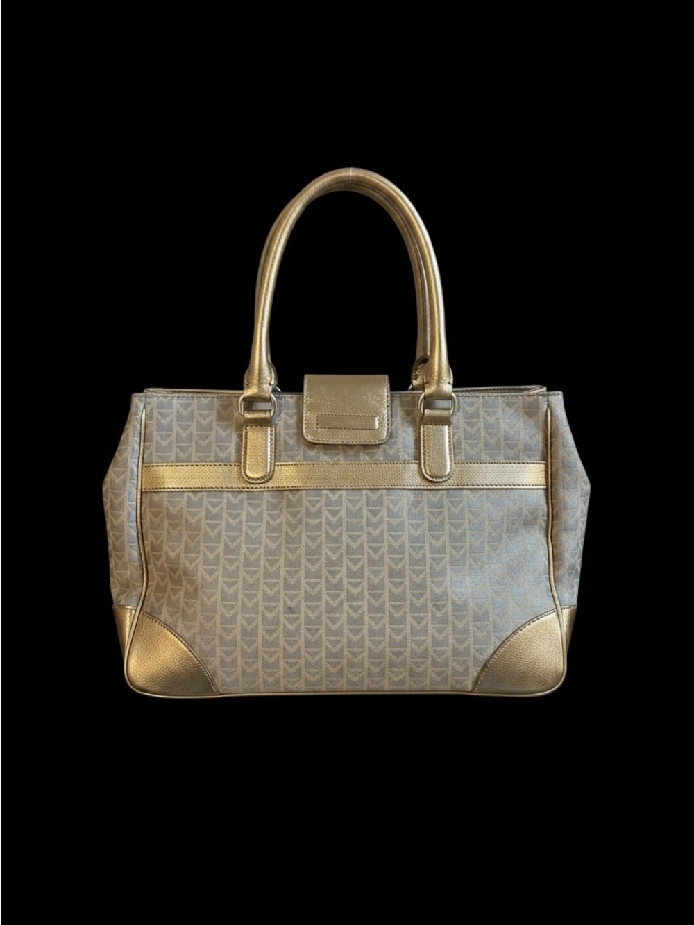 BOTH NWT Michael Kors Metallic Gold Signature Tote Bag & Matching key chain